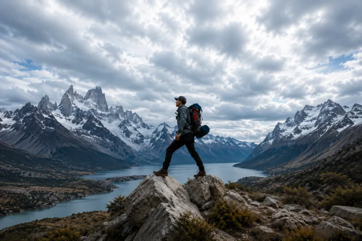 Trekking em um cume rochoso